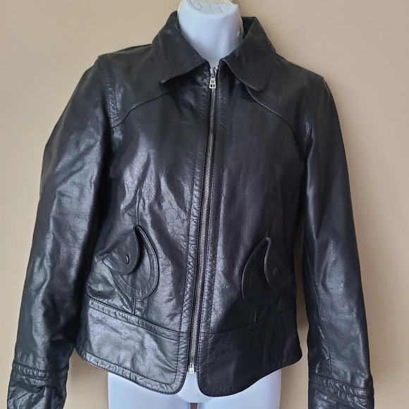 Weekend Max Mara black leather jacket Women's sz.8 - Picture 2 of 16